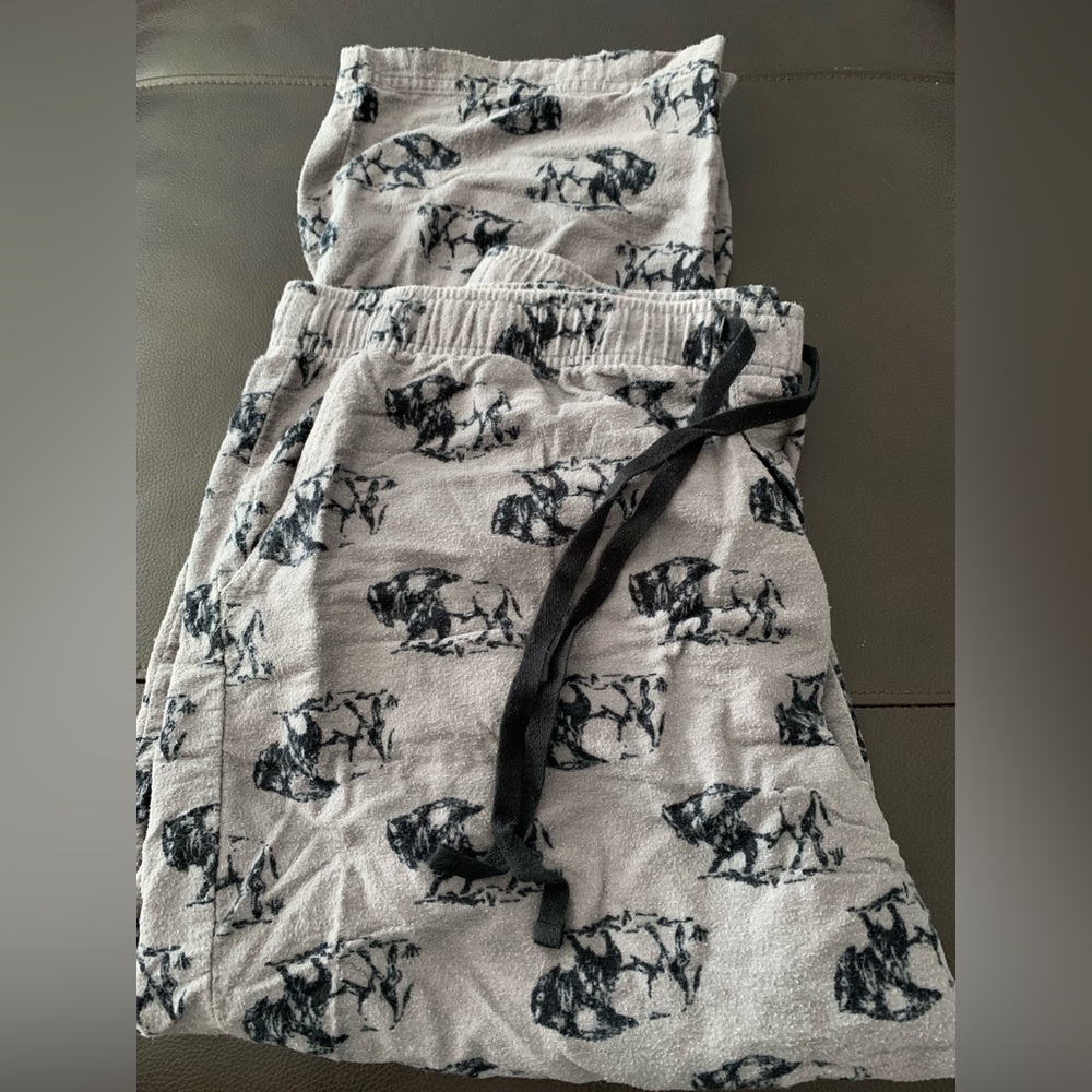 Blue Mountain BUFFALO 100% Cotton XL PAJAMA Lounge PANTS POCKETS Cozy Black Gray